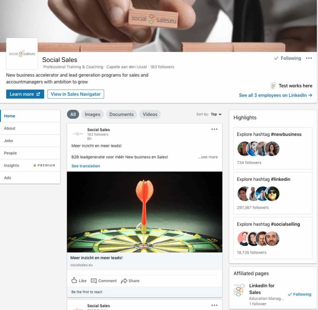 LinkedIn bedrijfspagina Social Sales