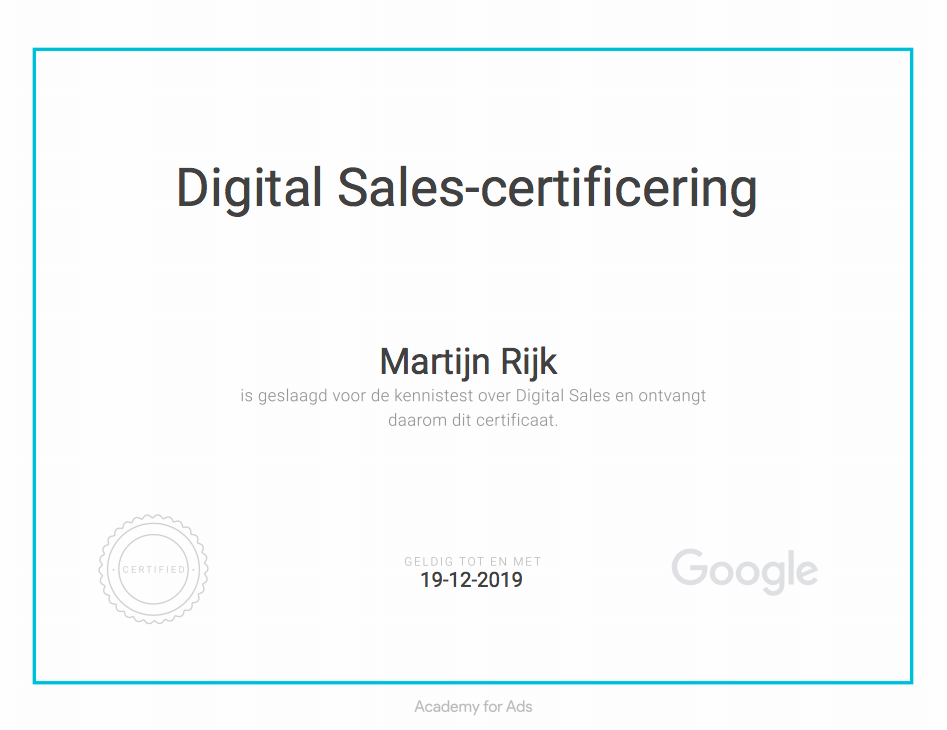 Google - Digital Sales Certificaat