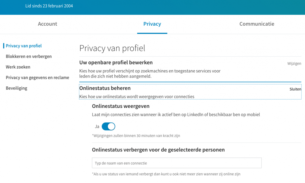 Actieve status Linkedin
